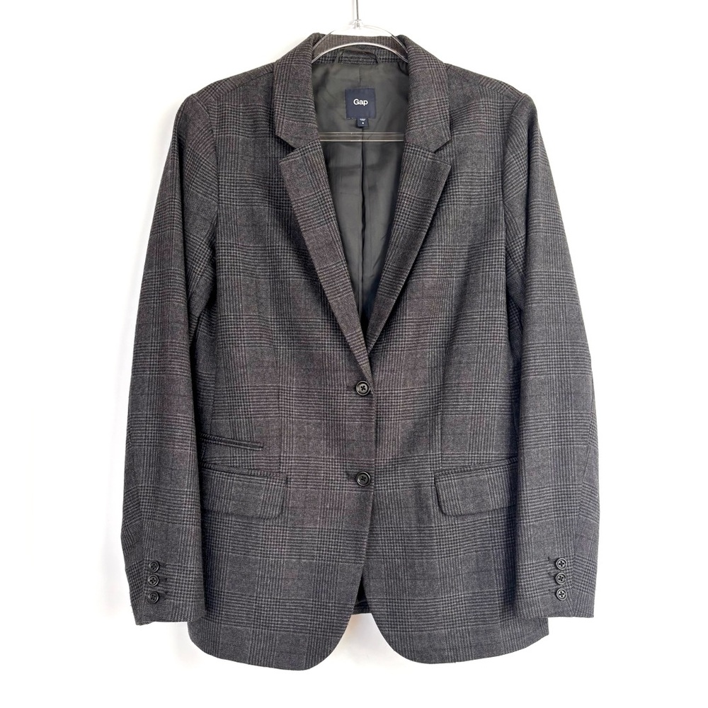GAP Wool Plaid Longline Classic Oversized Blazer Menswear Business Casual Size 6